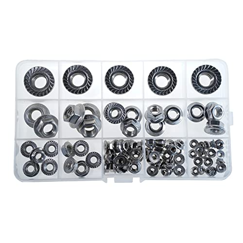 Flange Nuts Hex Lock Self-Locking Metric Thread Nut 304 Stainless Steel Assortment Kit 125Pcs,M3 M4 M5 M6 M8 M10 M12 #TOP3