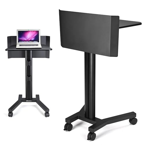 InstaHibit Metal Lectern & Podium Stand w/Front Custom Panel Portable Mobile Rolling Laptop Cart on Wheel Height Adjustable for Church Classroom Office Booth Presentation