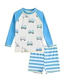 FishingDino UV Badebekleidung Junge Set Gr 86-116, Langarm Schwimmanzug Kleinkind UPF 50+, Zweiteilig Badeshirt UV Kinder mit Badeshorts Jungen Badeanzug Baby, Blauer LKW 3-4 Jahre/98