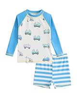 FishingDino UV Badebekleidung Junge Set Gr 86-116, Langarm Schwimmanzug Kleinkind UPF 50+, Zweiteilig Badeshirt UV Kinder mit Badeshorts Jungen Badeanzug Baby, Blauer LKW 3-4 Jahre/98