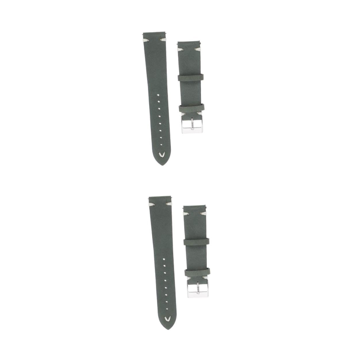 2 Piezas Correa Reloj Rápida Liberación Bovina Retro Cosida Verde para Hombre Mujer
