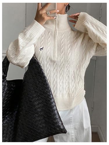 SOLY HUX Women's Half Zip Sweater Collared Long Sleeve Cable Knit Casual Trendy Pullover Tops4