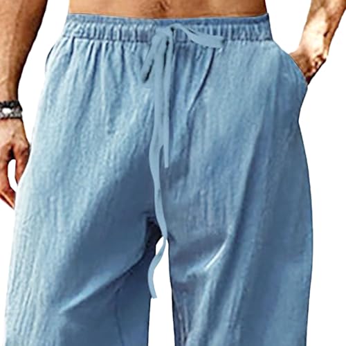 Men Hip-Hop Breathable Cotton Linen Pants Classic Loose Casual Sports Trousers Fall Straight Lace Up Athletic Pant3