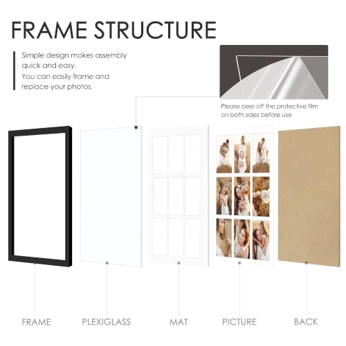 Image of DUENPY 17x23 Picture Frame 9-Opening 5x7 Collage Picture Frame Displays Nine 5x7 Photos Wall Decor Wall Hanging or Tabletop Black