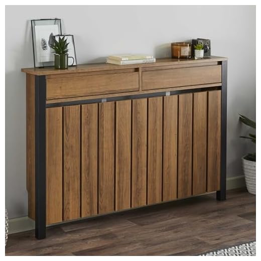 DuraTherm® Radiator Cover Black & Wood Plywood Cabinet Vertical Slat Storage Drawers & Shelf, Radiator Cabinets for Office Hallway Living Room Bedroom, Medium (H: 93cm / W: 119cm / D: 19cm)
