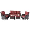 Wicker Patio Furniture Set 5 Piece Rattan Outdoor Sectional Conversation Sets with 2 Rocking Swivel Chairs2 Ottomans and 1 Sofa for Porch Deck GardenBrownRed