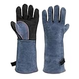 Tidevib Extended Cowhide Welder Gloves, 16-Inch Heat- and Anti-Scalding for TIG MIG Welding, Barbecue, Oven, and Fireplace, with Insulation Layer