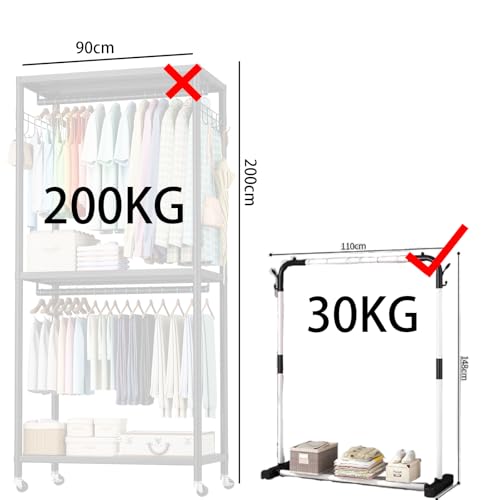 AQRA Kleiderschrank, Kleiderstange aus Metall, Strapazierfähige Kleiderstange mit Beide Seiten Gestell für Mäntel,110 * 44.5 * 148cm, Schwarz und Weiß