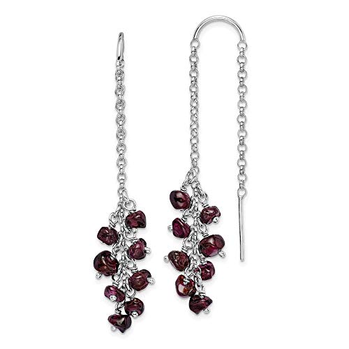 Real 925 Sterling Silver Garnet January Red Gemstone Dangle Earrings - 52mm x 9mm