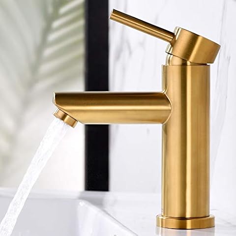 AMAZING FORCE Single Hole Bathroom Faucet Single Handle Bathroom Sink Faucet Brushed Gold Stainless Steel Basin Mixer Tap - Sink Drain & Deck Plate Not Included, Gold Bathroom Faucet Cover