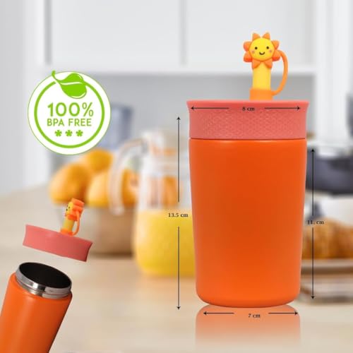 Image of Toddler Water Bottle with Straw, Kids Sipper Cup BPA Free Leak Resistant Drinking Bottle for Preschool, Daycare, Travel & Everyday Use (Orange, 350 ml)
