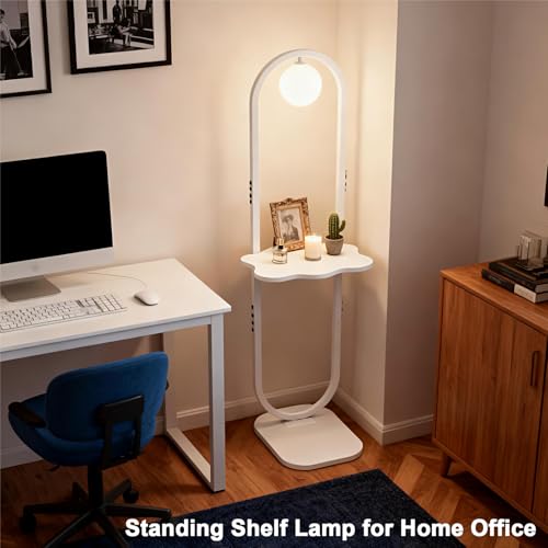 Image of Lightdot 47-Inch Arch Floor Lamp, Modern Standing Lamp with Table, White Metal Frame with Globe Shade, Living Room Bedroom Lighting, G9 LED Bulb Included for Sofa Beside /Corner Decor