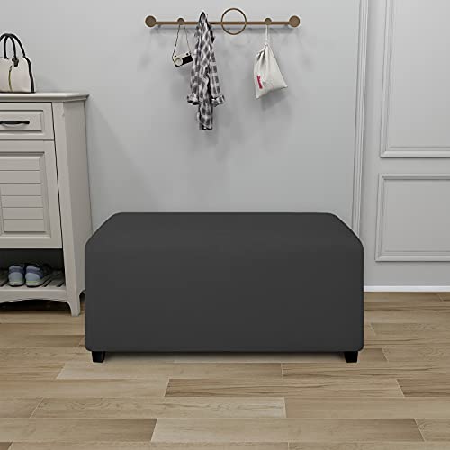 Image of PureFit Stretch Rectangle Ottoman Cover Footstool Cover, Dark Gray