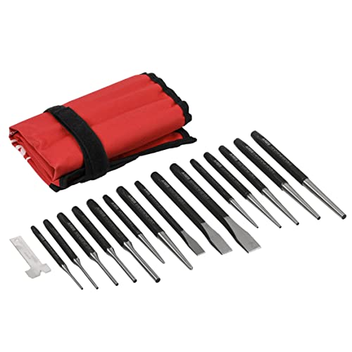 ARES 50005-16-Piece Punch and Chisel Set â€“ Tapered Punches, Pin Punches, Center Punches, and Cold Chisels for Various Applications