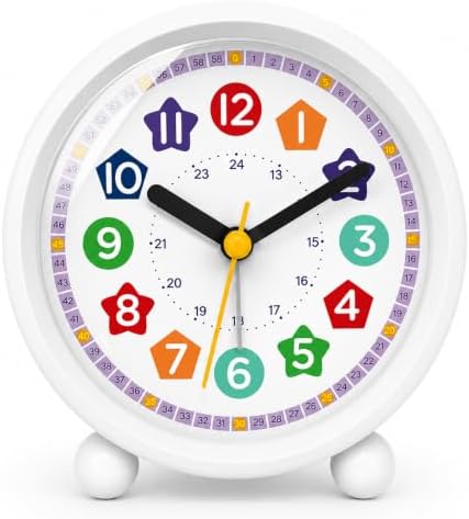 Sunshine smile Analog Wecker Kinder ohne Ticken für Jungen und Mädchen,Kinderwecker mit Nachtlicht,Kinderwecker für Schulanfänger,Wecker Analog Ohne Ticken Kinder