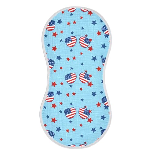 Muslin Burp Cloth for Baby 4PCS Independence Day American Sunglasses (2) Super Absorbent Burping Cloths, Bibs for Newborn Boys Girls3