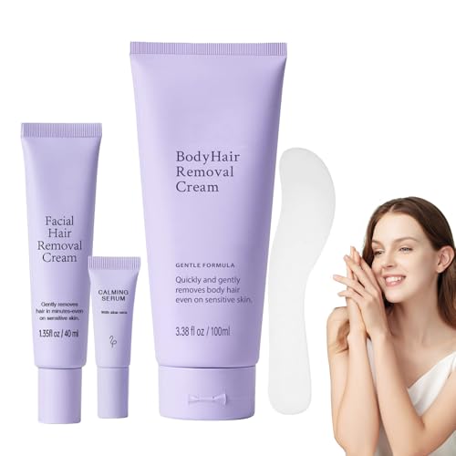 3Pcs Body Hair Removal Cream with Comfortable Wax Applicator, Facial Hair Removal Cream for Women, Gentle Formula for Sensitive Skin, Long-Lasting Depilatory Creams for All Skin Types