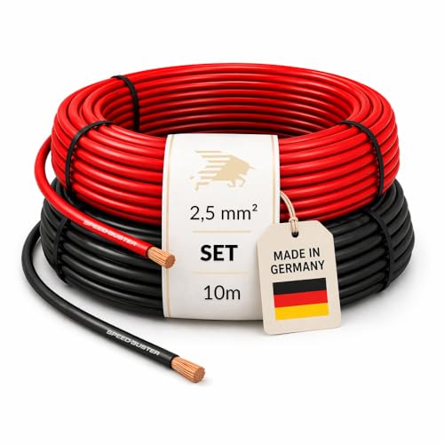 SPEED-BUSTER Fahrzeugleitung 2 5 mm - 10m - Set Rot/Schwarz - Auto Kabel 2 5 mm2 - KFZ Kabel Litze 2.5 mm - dünnwandige Auto Leitung nach ISO 6722 - FLRY-B
