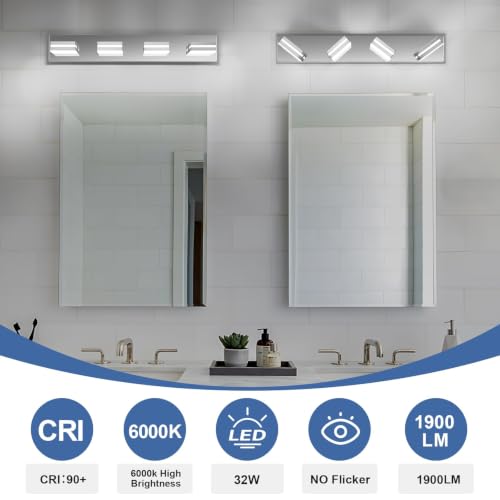 Image of Modern LED Stainless Steel Chrome Acrylic Bathroom Lights Fixtures 4-Light