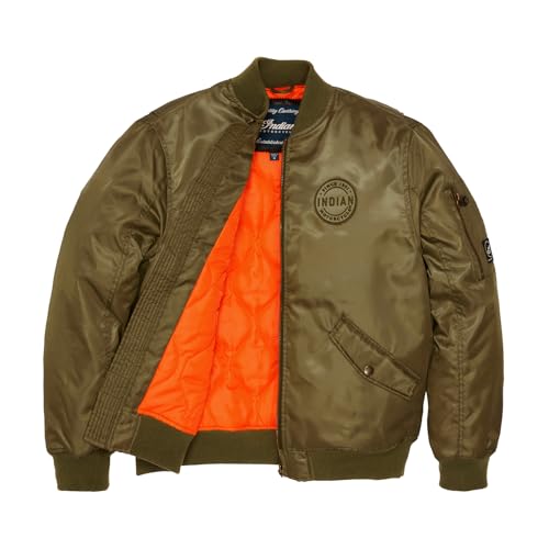Indian Motorcycle Men's Rockford Bomber Jacket, Green, Zip Up Jacket, Embroidered Patch, Casual Lightweight Jacket - 28646463