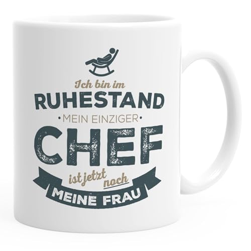 MoonWorks® Tasse Rentner Ich bin im Ruhestand mein einziger Chef ist meine Frau lustiges Geschenk Rente Weiss Keramik-Tasse
