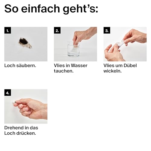 fischer Bohrlochretter, Reparaturvlies für ausgerissene Dübel in Weiß, Ausbesserung ausgerissener Bohrlöcher, erneute Befestigung von Dübeln in Baustoffen wie Holz, Beton & Gipskarton, 10 Stück