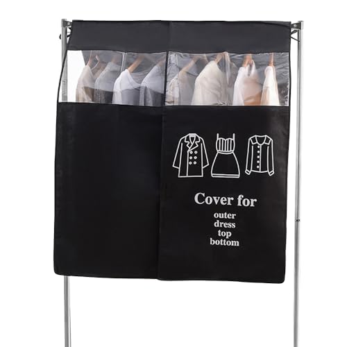 Schutzhülle für Kleiderständer, Abdeckung für Kleiderständer 120 × 120 cm Staubdichte Kleidersäcke Anti-Staub Abdeckung Staubschutz vor Feuchtigkeit Garderobenständer Schwarz