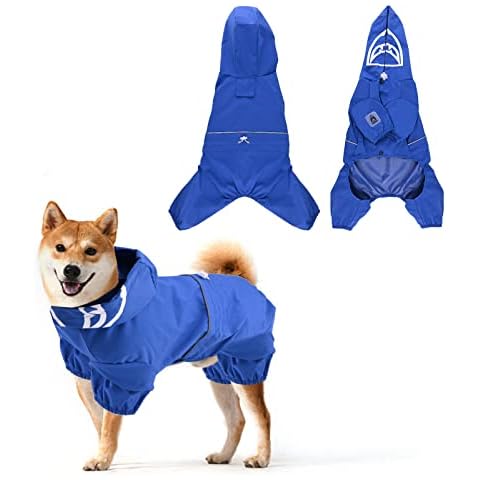 Regenmantel für Hunde, Wasserdichter Hunde Regenjacke Reflektierender Hundekapuze Cover