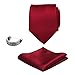 GUSLESON Brand Mens fashion Silk Solid Red Wedding Tie Necktie and Pocket Square Clasp Pin Sets (0799-01-S)