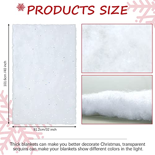2 Pieces Christmas Glittered Snow Blanket 40 X 32 Inches Wonderland Artificial Snow Blanket Thick Indoor Snow Blanket Fake Snow Glittered Blanket For Christmas Tree Village Display House Winter Decor #TOP2