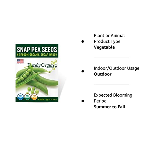 Purely Organic Products Purely Organic Heirloom Snap Pea Seeds (Sugar Daddy) - Approx 90 Seeds #TOP7