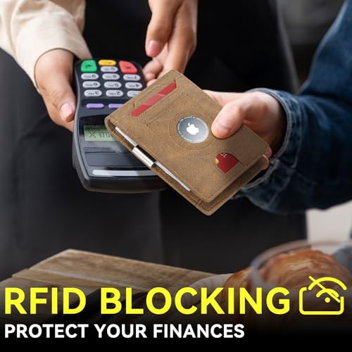 Apple Air tag Wallet Men Slim: Wallet for Air Tag Men Minimalist - RFID Blocking Leather Wallet with Money Clip (Carbon Fiber)4