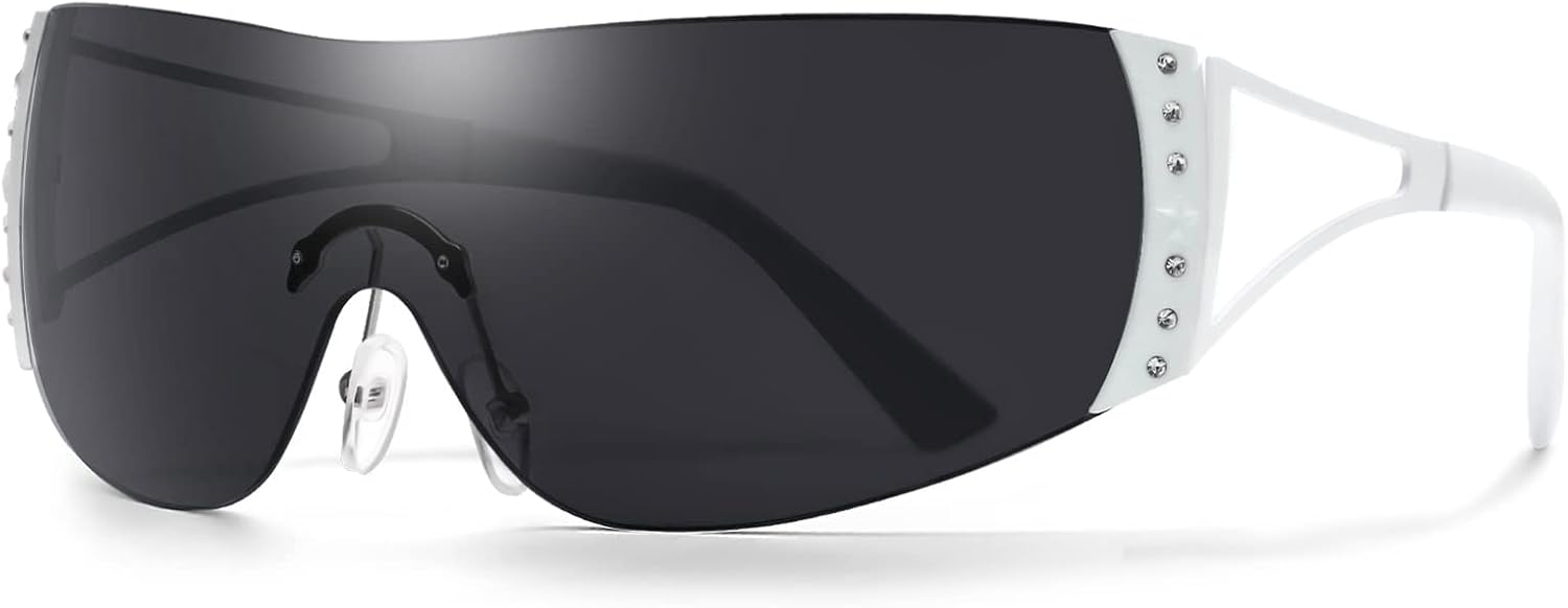 DQbhzh Y2K Sunglasses for Women Men Oversized Wrap Around Rimless Futuristic 2000s Sun Glasses Rave Party Cool Shield Shades