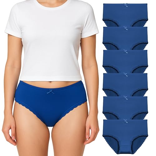 Fanlaf 6er Pack Damen Slips Baumwolle Bequeme Unterhosen Frauen Unterwäsche Größe M – 2XL Bundle zusammengestellt (DE/NL/SE/PL, Alphanumerisch, M, Regular, Regular, 6er Set Blau)