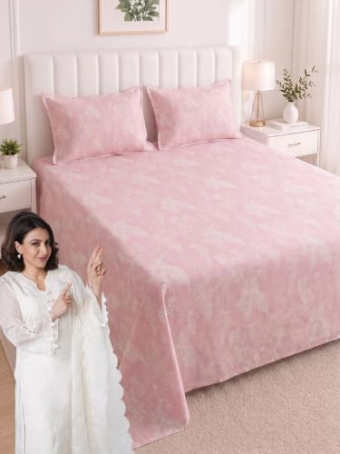 Image of Mafatlal 186 TC Metro Cotton King Size Bedsheet | 108 x 108 Inch|Soft, Breathable & Lightweight | Includes 2 Pillow Covers| Honey Pink 2