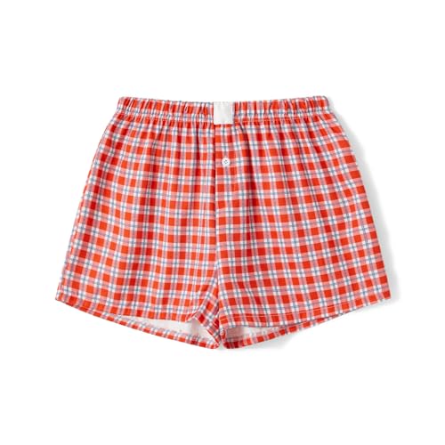 Image of Womens Boxer Shorts Gingham Y2k Pajama Cute Plaid Striped Print Lounge Sleep Shorts