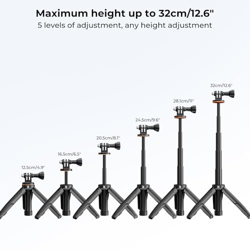 K&F Concept Selfie Stick Tripod for GoPro, Extendable Vlog Selife Stick Portable Stand Compatible with GoPro Hero 12/11/10/9/8/7/6/5/Gopro Max DJI Osmo Action Insta 360 AKASO Action Camera 32CM Black