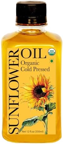 Daana Sunflower Oil: Certified USDA Organic, Extra Virgin, Cold Pressed, High Oleic, Non-GMO. Healthy Oil for Cooking, Baking, Frying, Hair and Skin Care. Pesticide and Chemical Free (12 oz)