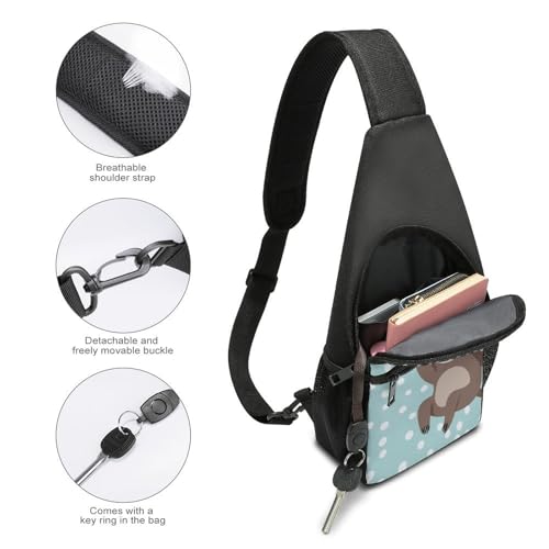 Cool Cute Sloth on Green Branch Funny Chest Bag for Men, Large Capacity Portable Crossbody Backpack with Breathable Shoulder Strap, Multi-Pocket Sling Bag for Travel4