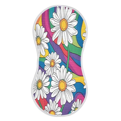 JUZIHAI 2Pack White Daisies Baby Burp Cloths Soft Cotton Burp Rags,Super Absorbent Burp Cloth Bag for Newborn Baby Boys/Girls