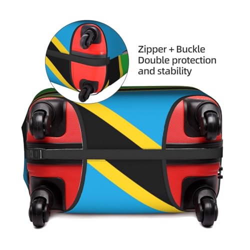 Tanzania Flag Print Travel Elastic Suitcase Luggage Baggage Cover Protector, Washable And Anti-Scratch4