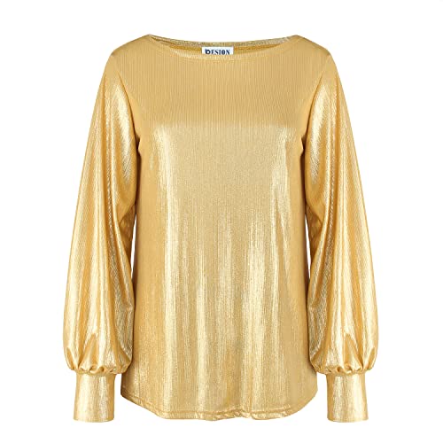 PESION Womens Casual Bishop Sleeve Blouse Boat Neck T-Shirts Tunic Tops