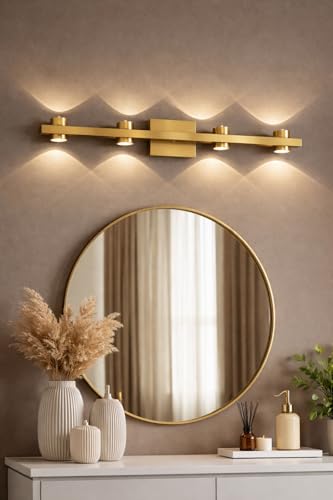 Image of JACKAL 12W LED Mirror Light for Bathroom & Vanity | Modern Mirror Lamp for Wash Basin, Dressing Table & Makeup Area | Energy Efficient, Rustproof | 1 Year Warranty (1, 12, Watts, Brass Aura)