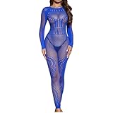 Sexy Fishnet Bodysuits Lingerie for Women Naughty See Through Long Sleeve Bodystockings Sheer Erotic Nightwear