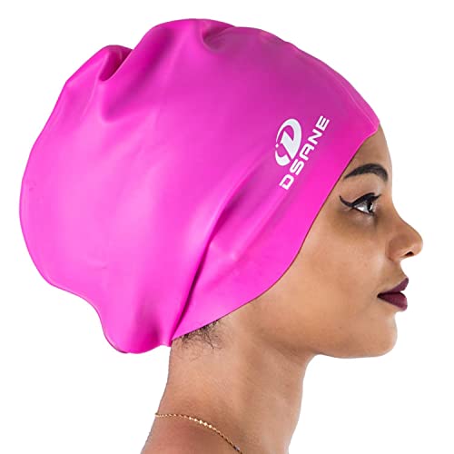 Dsane Extra Large Swimming Cap for Women and Men,Special Design Swim Cap for Very Long Thick Curly Hair&Dreadlocks Weaves Braids Afros Silicone Keep Your Hair Dry(Fuchsia/XL)
