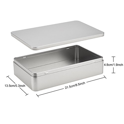 Image of Hotop 1 Pack 8.5 by 5.3 by 1.9 Inch Silver Rectangular Empty Tin Box Containers, Gift, Jewelery and Storage Tin Kit, Home Organizer