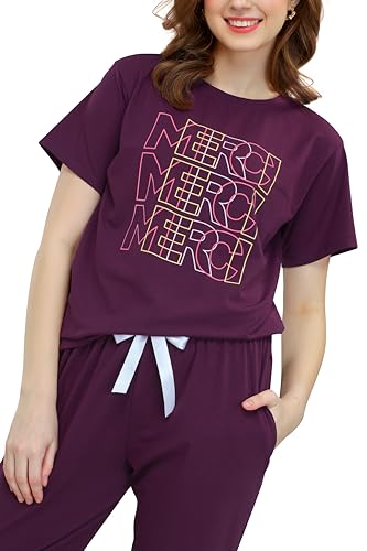 Image of ZEYO - Women's Cotton Typography Printed Night Suit Set of Top & Pajama Set