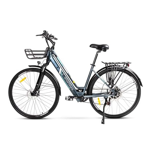 SMARTGYRO eBike Sunset Titanium - Bicicleta Eléctrica Urbana, Frenos de Disco, 6 Velocidades Shimano, Ruedas de 27,5 Inches, Batería Litio 36V 10Ah, Motor Brushless de 250W, Autonomía hasta 60 km