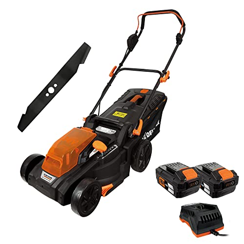 Tondeuse sans Fil 36V DG-CLM 3637-2 de DELTAFOX ? avec 2 Batteries 18V 4Ah et Chargeur, 37 cm, 35 l, Hauteur de Coupe sur 7 Niveaux, kit de paillage, Lame de Rechange
