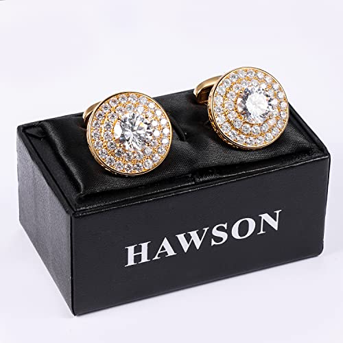 Image of HAWSON Cufflinks for Men, Gold Diamond Crystal Cufflinks for Groom Husband Personalized Gifts, Mens Formal Wedding Business Cufflinks, Luxurious Gorgeous Cuff Links French Shirt Accessories